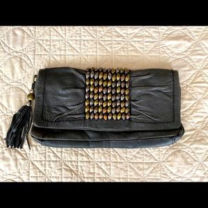 Vince Camuto Leather Beaded Clutch Purse